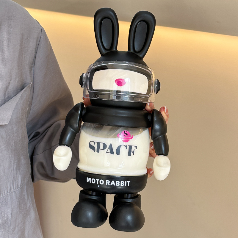 Cartoon figurine Lightning Rabbit moto Space Cup, personalized plastic cup with built-in straw, female student large-capacity water bottle Application Scenario