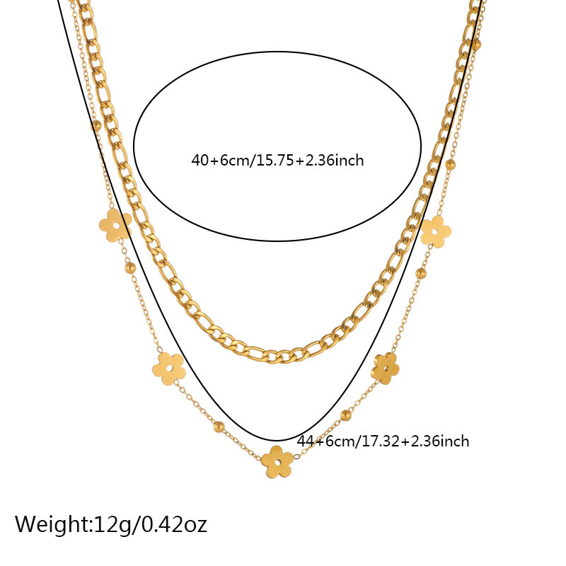 Korean-style fashionable and niche design, gold-plated stainless steel smooth floral accessory chain, double-layered necklace Application Scenario