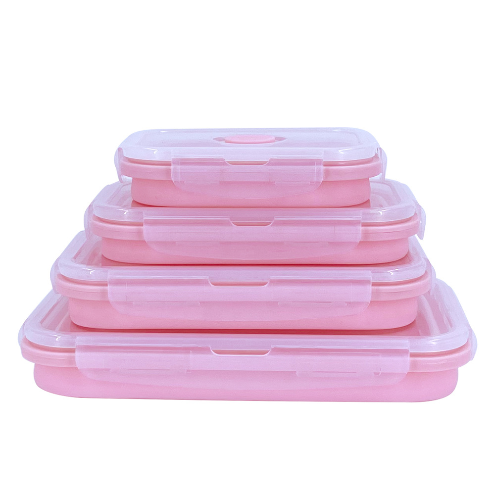 Silicone foldable lunch box, microwave oven-safe rectangular lunch box, food storage, sealed and fresh-keeping box Item Picture