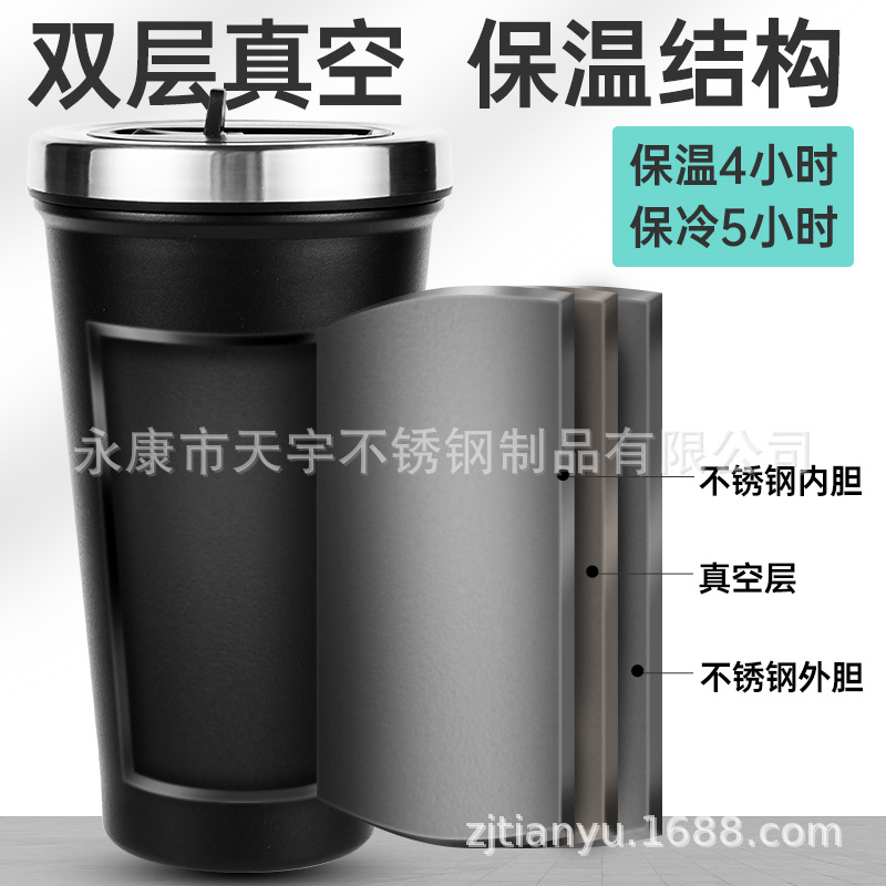Simple insulated cups with straws, men's and women's office cups, high appearance level water cups, anti-slip and anti-drop coffee cups for sports Application Scenario