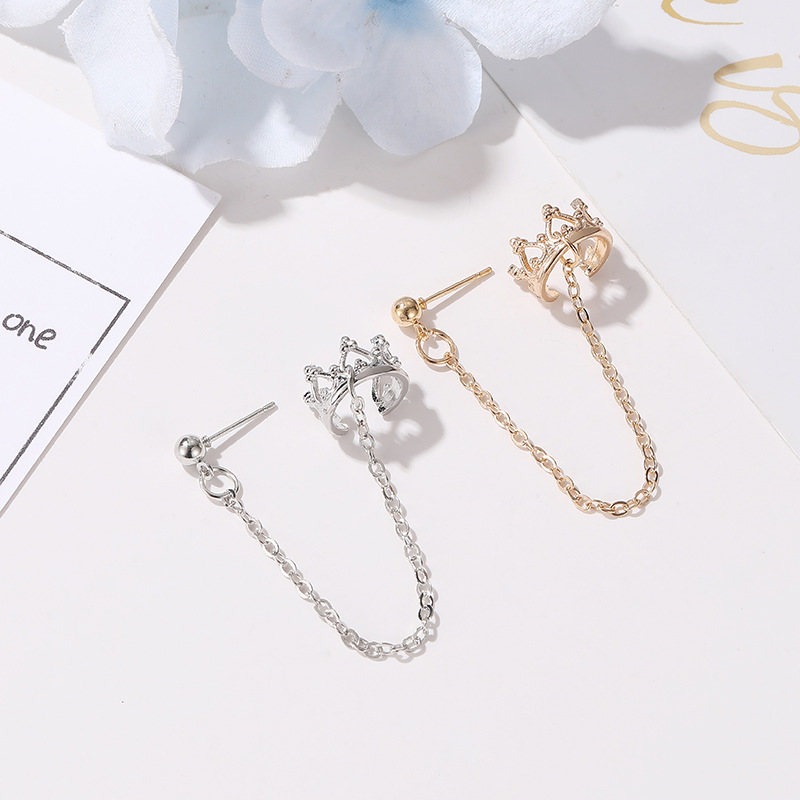 European and American long earless earrings, crown U-shaped ear clips, hollowed-out heart, retro stud earrings, non-mainstream earrings wholesale Specification drawing
