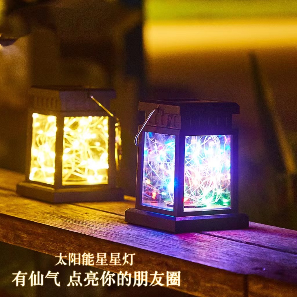 Cross-border solar copper wire star palace lamp, outdoor waterproof courtyard hanging lamp, balcony decorative landscape hanging lamp full figure