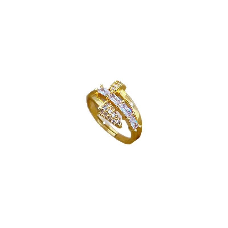 【 Real gold electroplating 】 Open nail women's fashionable micro-inlaid light luxury ring index finger ring, the same style as Internet celebrities, cold style Item Picture
