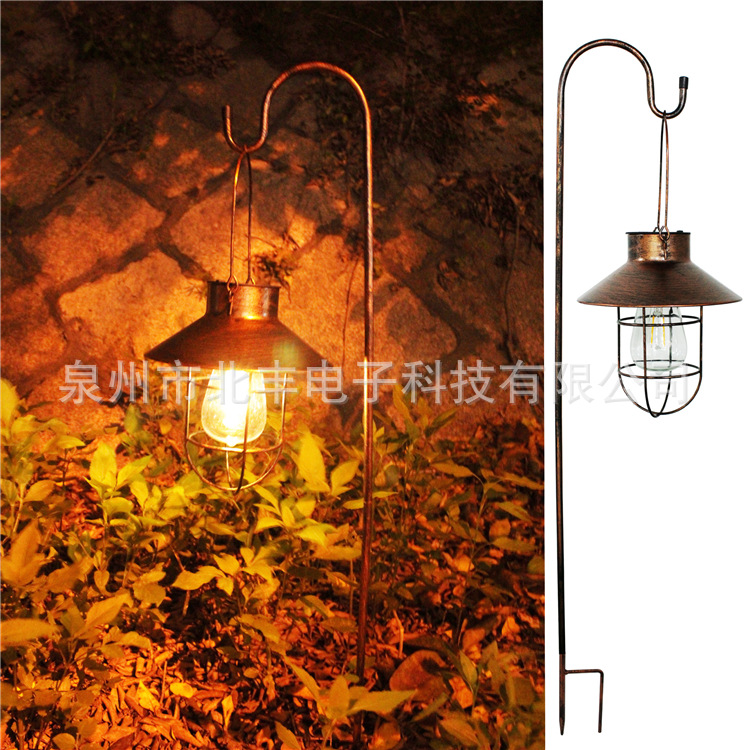 Solar LED lights, ironwork wall-hung lanterns, large round plate hanging lights, garden terrace outdoor decorations, retro shepherd hooks Specification drawing