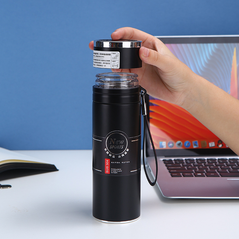 304 stainless steel quick-opening insulated water cup, portable men's simple gift, tea brewing cup, business printed car cup details Picture