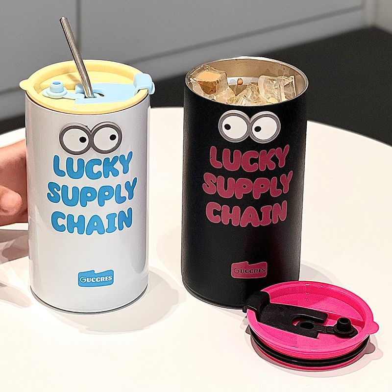 Dopamine stainless steel cup, anti-drop double-layer large-capacity insulated cup, simple coffee cup, high appearance level straw cup for girls Application Scenario