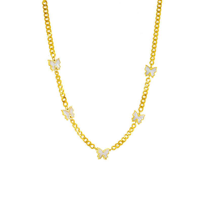 European and American fashion, niche, individualistic, elegant and simple design, white butterfly chain titanium steel jewelry necklace Item Picture