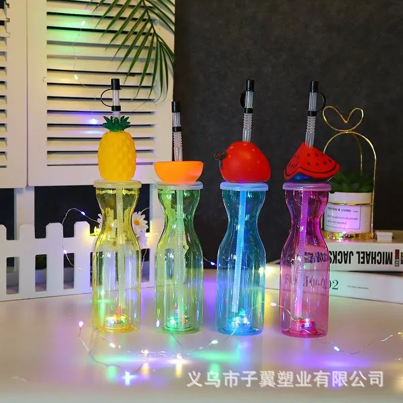 Cross-border new product manufacturer, instant delivery of cartoon animal luminous drink cups, PET material milk tea cups with LIDS, batch Specification drawing