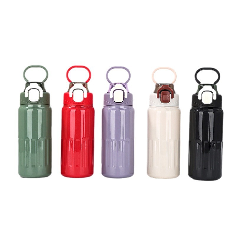 New portable sports water bottle, 316 stainless steel bouncing lid insulated cup, portable outdoor large-capacity straw cup Item Picture