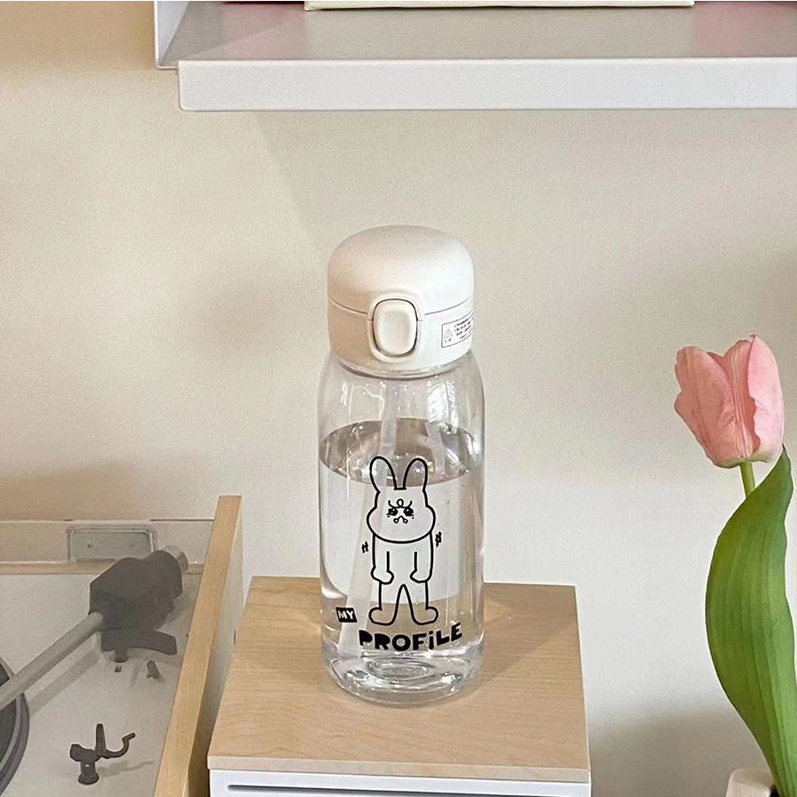Summer cartoon plastic water cups with high appearance standards, student cups, cute rabbits, and adorable straw cups details Picture