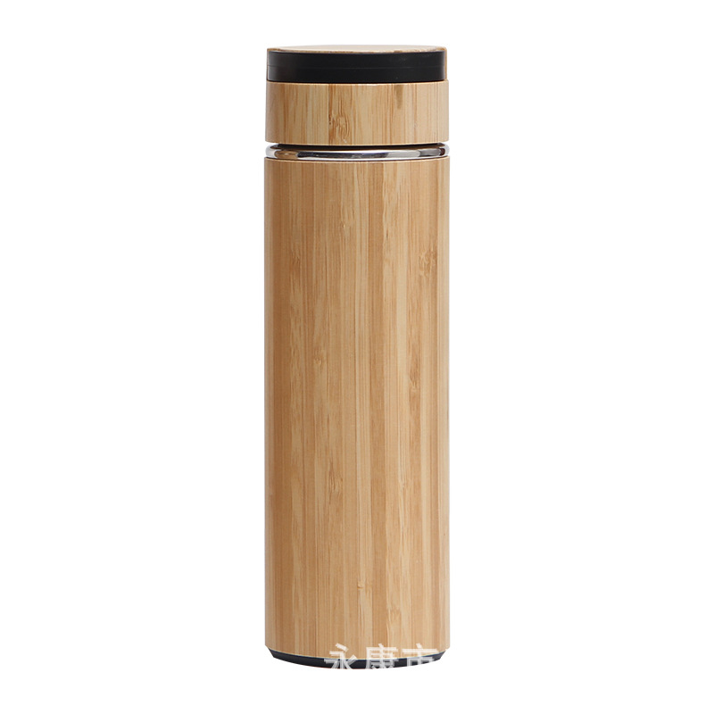 Customized European and American style bamboo shell insulated cups, double-layer stainless steel bamboo shell insulated cups, handle bamboo lid cups, customizable logos Item Picture