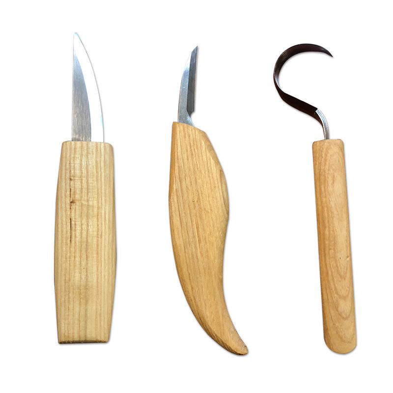 Ash wood single carving knife, curved knife, bevel knife, small curved tail knife, carpenter's tool knife, set with one carving knife Item Picture
