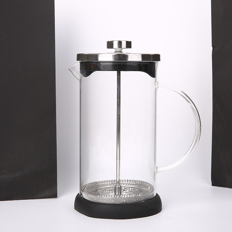 Coffee glass French press, household French filter press, heat-resistant stainless steel tea infuser, American-style measuring cup, hand brewing Specification drawing