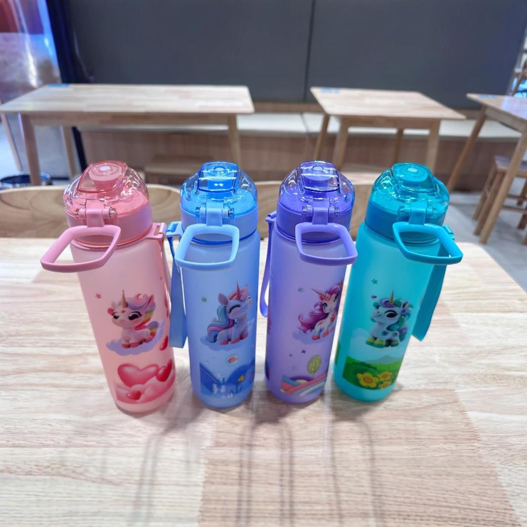 water bottle Summer New Plastic Water Cup Frosted Unicorn Student Rope Outdoor Water cup Specification drawing