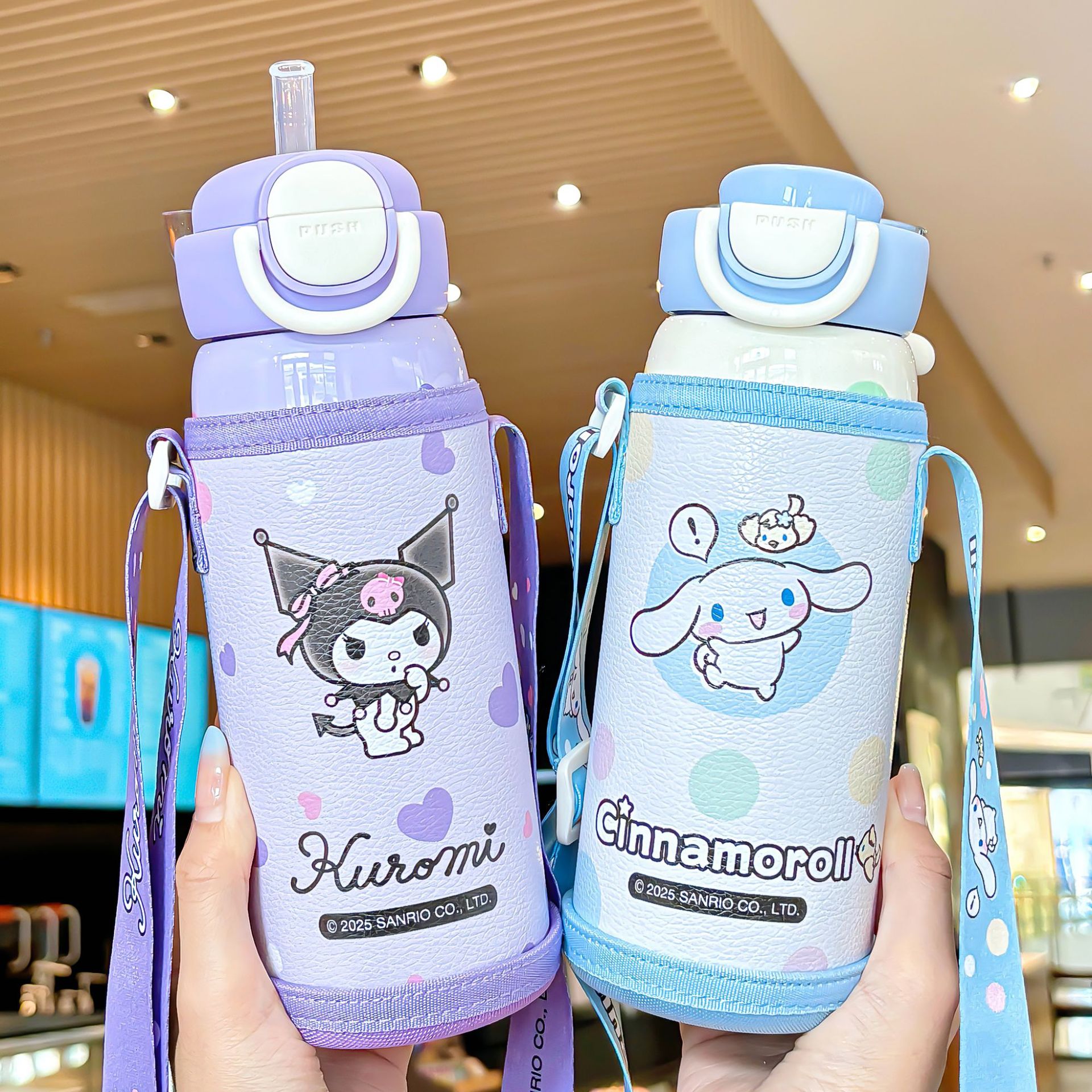 Sanrio Family Series Star Wish dual-Drinking student insulated Cup, adjustable cup rope, independent cup sleeve, water cup Specification drawing