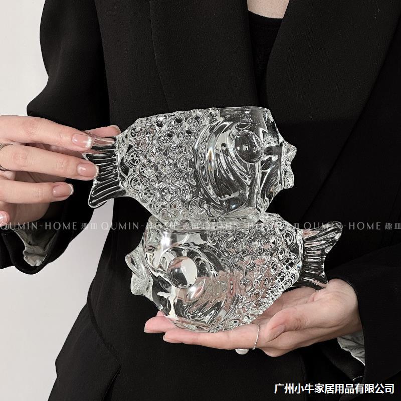 Qumian * Creative and personalized glass Whisky glass, niche koi fish sparkling cocktail glass, Strange and unique glass Specification drawing