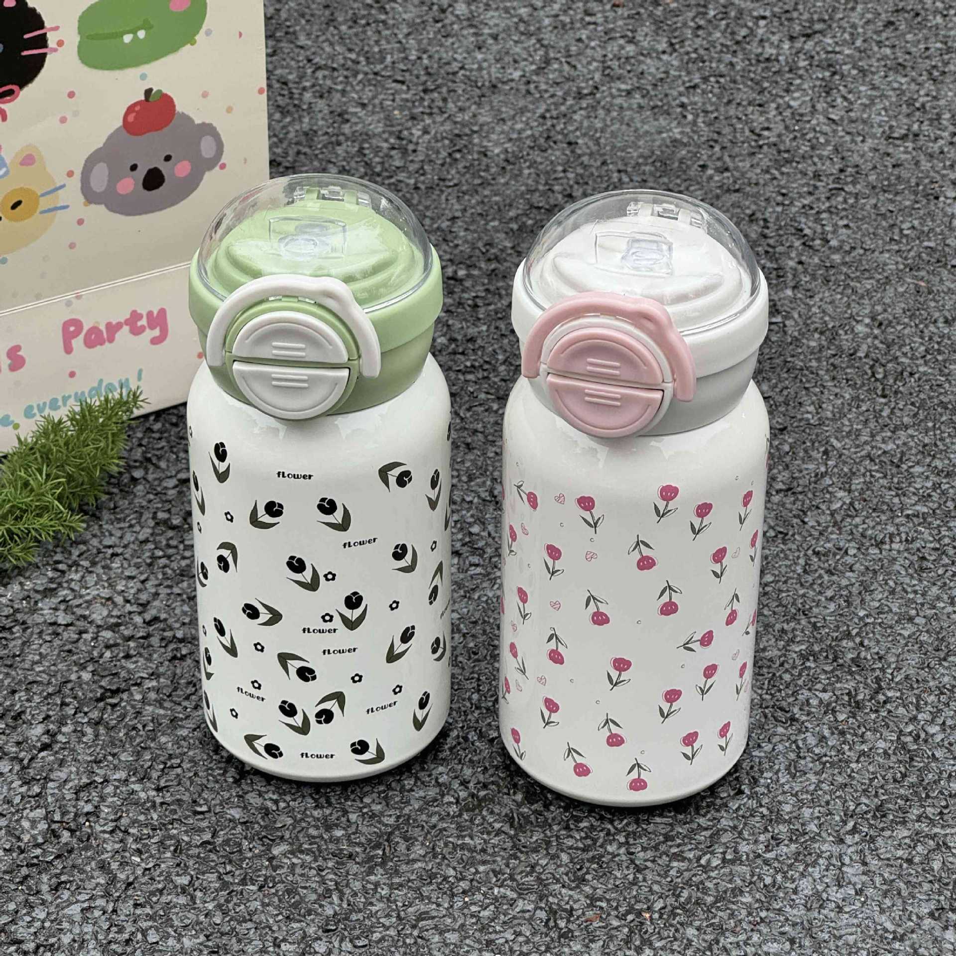 High appearance level double-drinking thermos cup, 316 stainless steel portable, unisplicate, cute coffee and milk cup for work and school details Picture