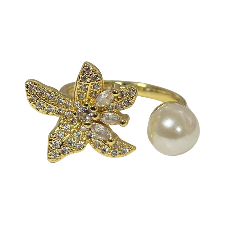 A best-selling pearl flower bow open ring on Xiaohongshu, featuring a fashionable and light luxury design for women with a European and American style Item Picture