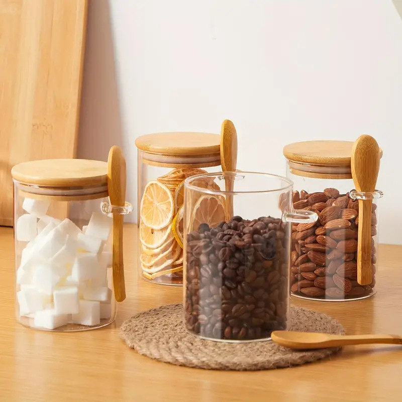 Edible preservation glass jars with LIDS, high-temperature warm spoon storage jars, high borosilicate glass sealed jars, and grain jars full figure