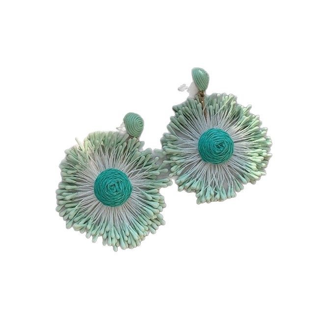 Xihai Island Seaside vacation style straw-woven sunflower earrings, unique and elegant slimming earrings, women's exaggerated stud earrings Item Picture