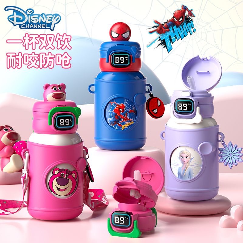 Disney Strawberry Bear Smart Insulated Cup for children, double-drinking stainless steel, special straw cup for primary school students, high appearance level full figure