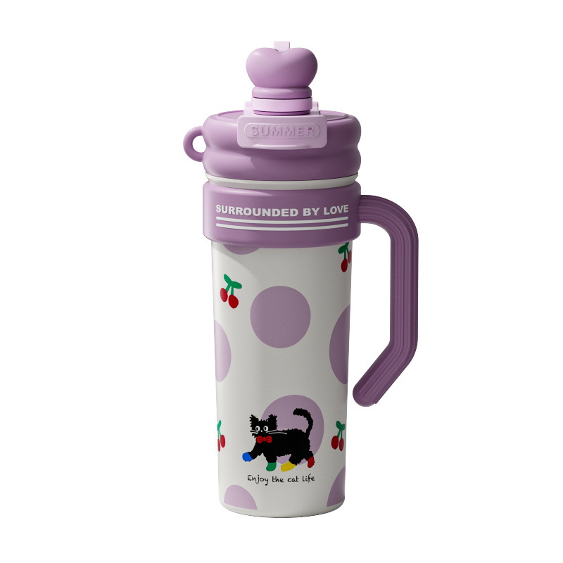 Giant drinking cup, outdoor sports ice cube cup, girls' high appearance level insulated cup, large capacity cute straw cup Item Picture