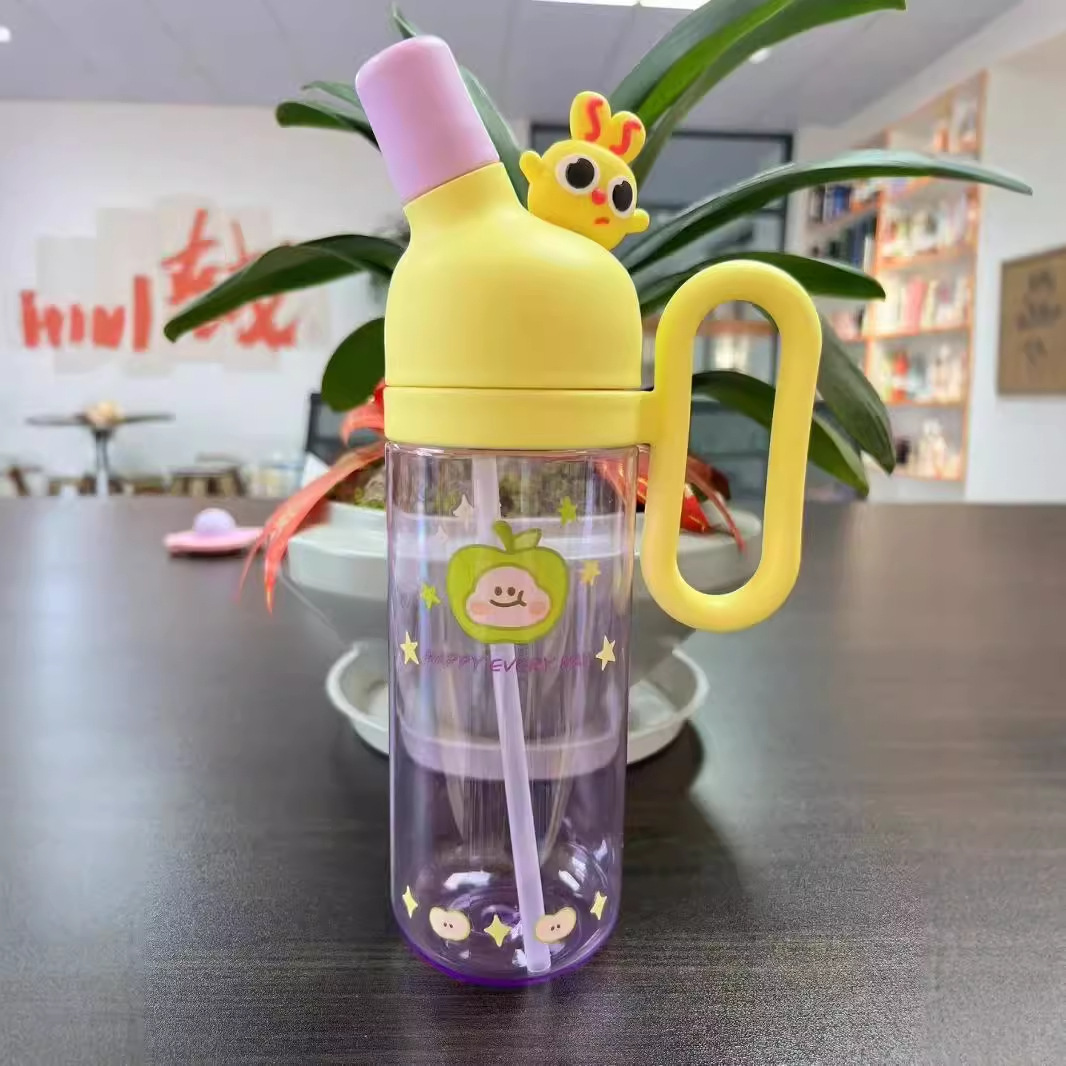Summer high-appearure-level large-capacity cartoon water cup with handle, cute straw cup, children's water cup, Urala doll cup details Picture