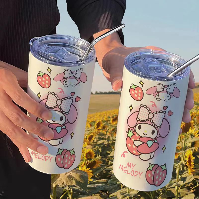 Cross-border high-appearure-level water cup, ice cup, 304 stainless steel insulated cup, American coffee cup with straw, office details Picture