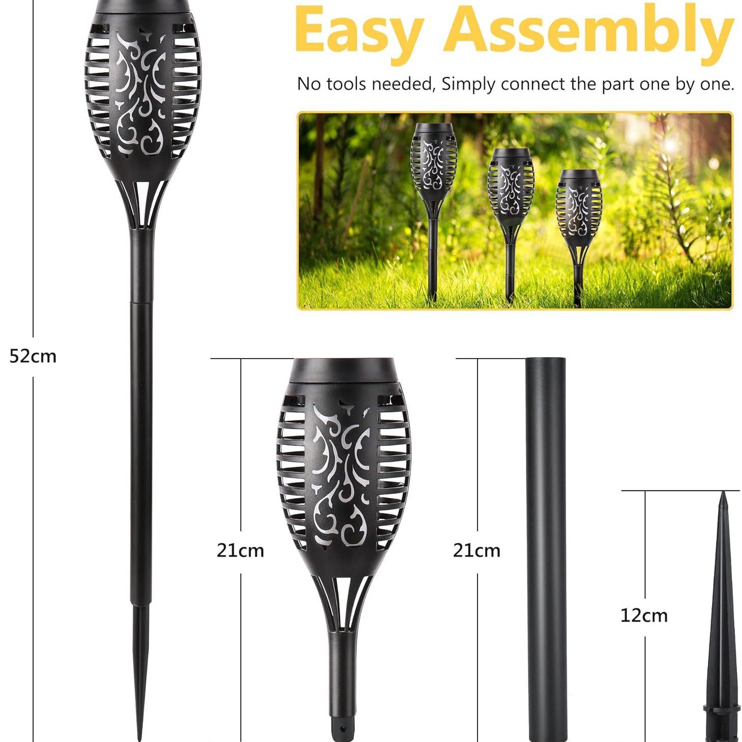 Cross-border solar flame lights, 12led torch lights, outdoor courtyard decorative lights, solar landscape lights, lawn lights Item Picture
