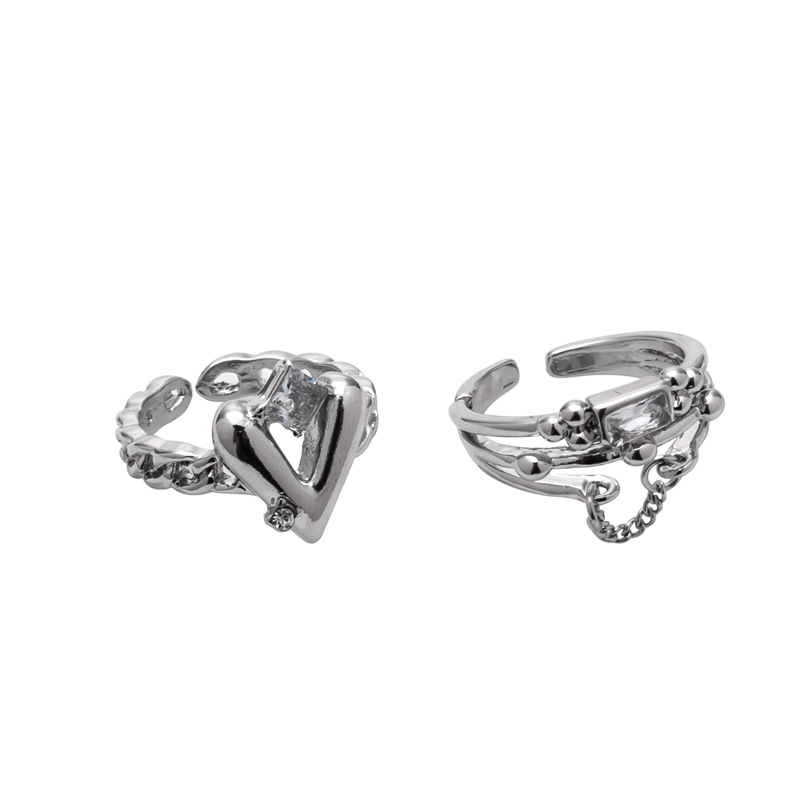 Cold and stylish chain heart-shaped ring for women on Instagram, adjustable opening, food ring, niche, individualistic and high-end jewelry Item Picture
