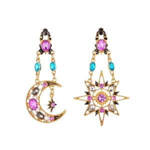 New Baroque earrings, retro and exaggerated sun and moon women's earrings, are selling well across borders. Long asymmetrical earrings Item Picture