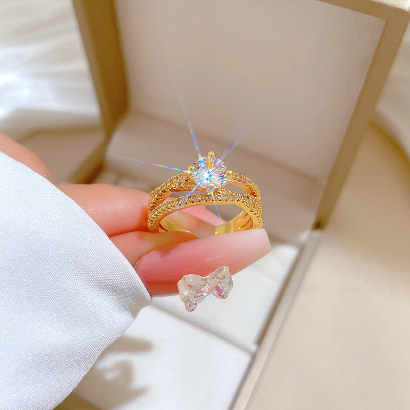 【 Real gold electroplated 】 Open ring, twisted and crossed personalized ring, index finger ring, the same style as Internet celebrities, simple and cold style full figure