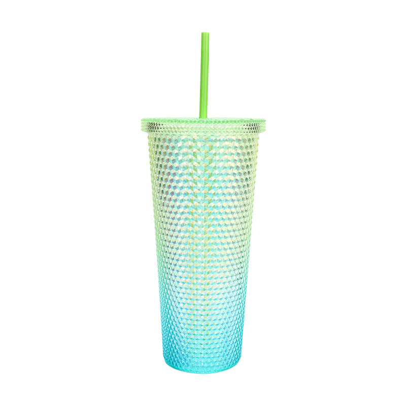 Double-layer plastic straw cup, large-capacity portable diamond cup, 710ml, high appearance level outdoor student durian prickly cup Item Picture