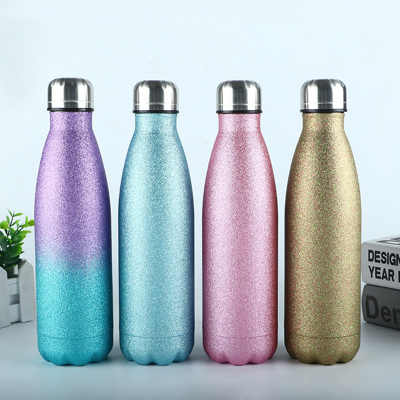 Cross-border 304 stainless steel sports water bottle with glitter paint, cola bottle and insulated cup support one-piece consignment with logo printing details Picture
