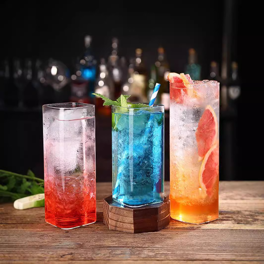 Square glass cups, household water cups, women's simple ins High Peng silicon heat-resistant glass Coring cups, sparkling drink cups full figure