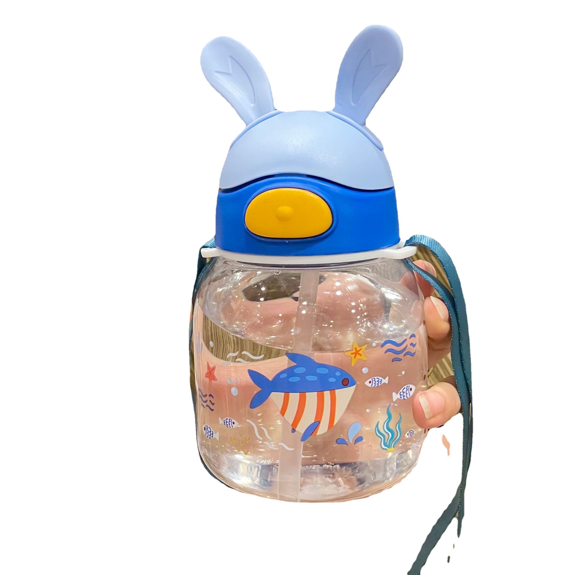 Children's straw cup, cute cartoon baby, kindergarten scale small water cup, special plastic water bottle for primary school students to go to school Item Picture