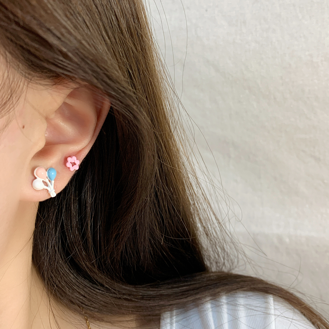 Summer fresh and cute Little Bear balloon Stud six-piece set for girls silver needle, small, cute and versatile student earrings Specification drawing