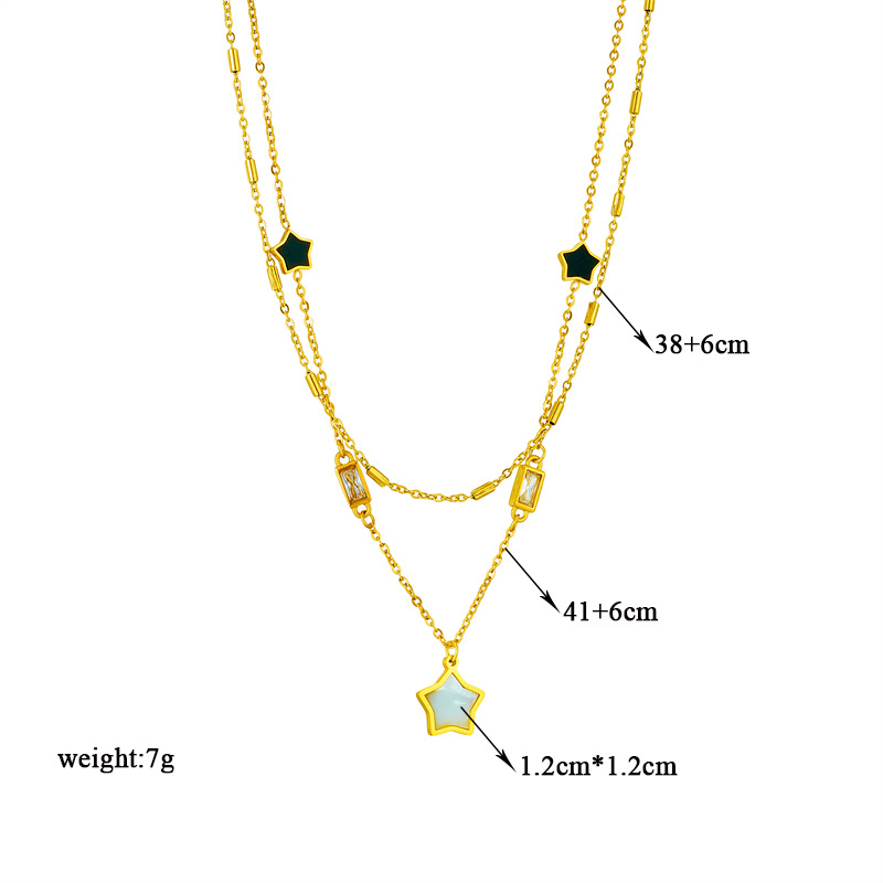 A stylish and simple double-layered design with a unique black and white five-pointed star and diamond-encrusted square jewelry necklace Application Scenario