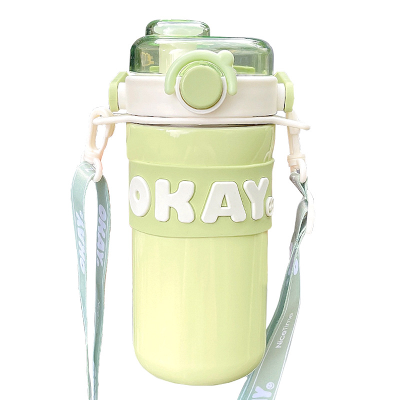 Personalized letter insulated cup, portable straw water cup, water cup for boys and girls, student sports water bottle, high appearance level, double drinking Item Picture