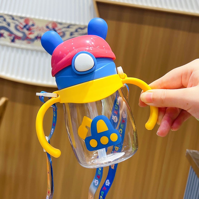 Children's straw water cup with handle, straw cup for babies over one year old, special for kindergartens, cute drinking cup Specification drawing