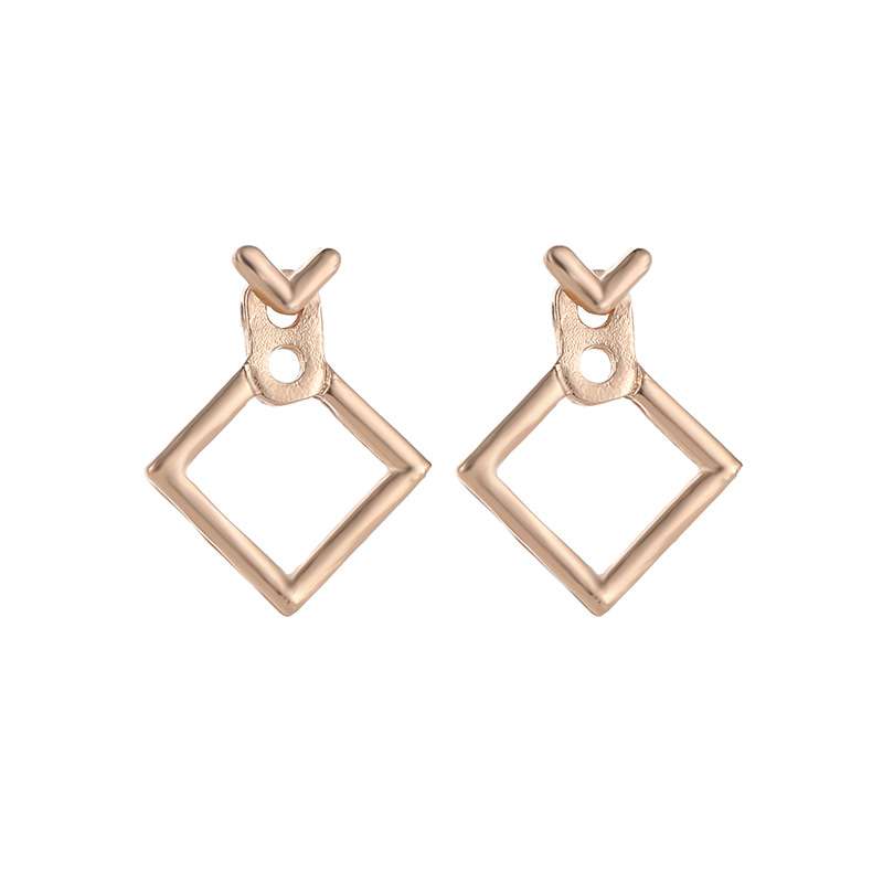 Wholesale of popular Japanese and Korean accessories, fashionable, personalized and versatile earrings, minimalist geometric hollowed-out diamond-shaped square stud earrings Item Picture