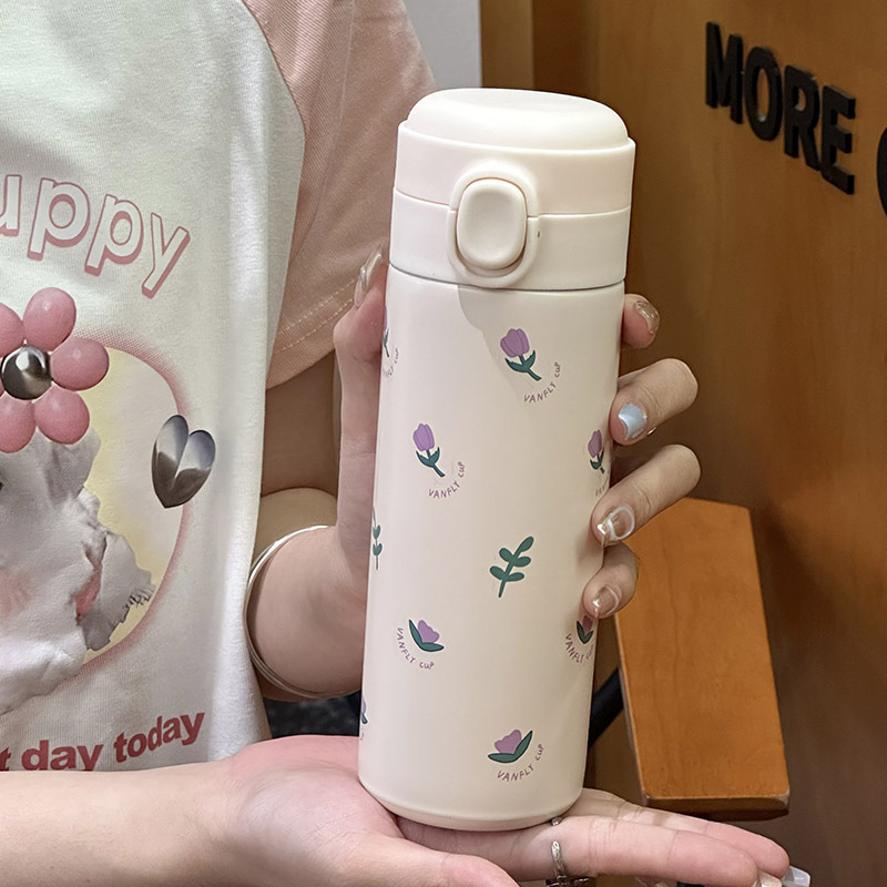 Ins-style cute tulip water cup, fresh and simple Korean style, girlish student insulated cup, portable details Picture