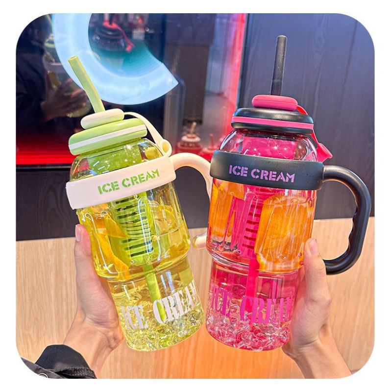 2025 Giant Ice Cup, large-capacity water cup, high appearance level, straw, big belly cup, tea strainer, flower tea, portable plastic cup Specification drawing