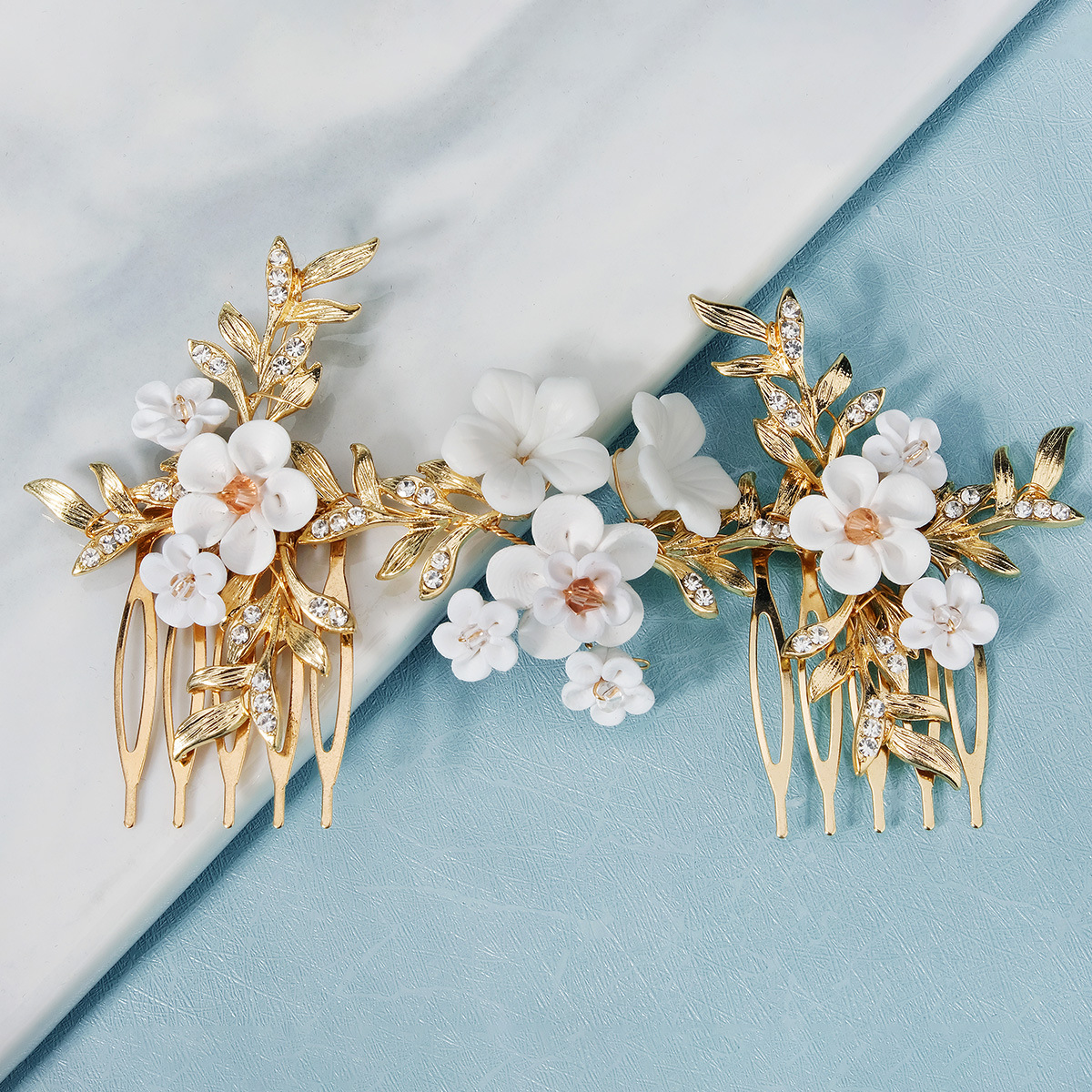 European and American wedding accessories: Soft clay flower-patterned combs for wedding gowns and evening gowns, updo combs, retro alloy rhinestone combs for brides details Picture
