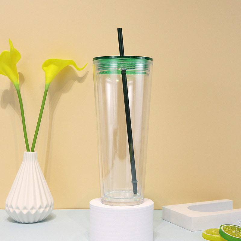 Cross-border best-selling fashionable household straw cup with screw cap 710ml large-capacity water cup, double-layer high-temperature resistant luminous water cup Specification drawing