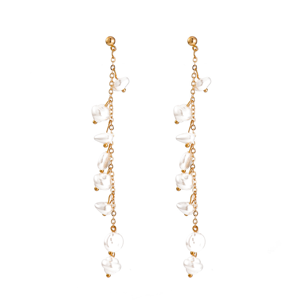 New Instagram-chic and ethereal pearl earrings from Japan and South Korea, featuring a unique and simple long tassel earrings and earrings Item Picture
