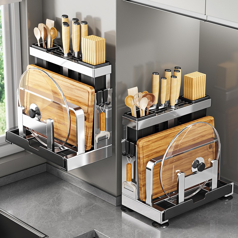 304 stainless steel kitchen knife rack, storage rack, chopping board rack, integrated chopstick and knife storage rack, storage rack, kitchen knife rack details Picture