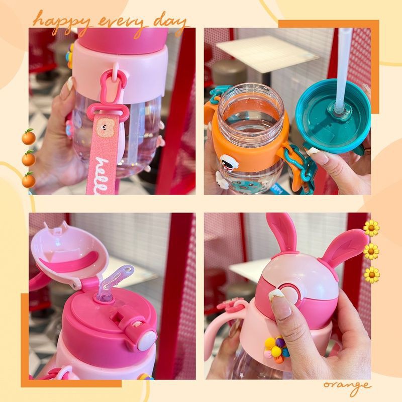 Children's straw cup, cute rabbit, 3-year-old baby drinking cup, high appearance level for girls, special water bottle for kindergarten school Specification drawing