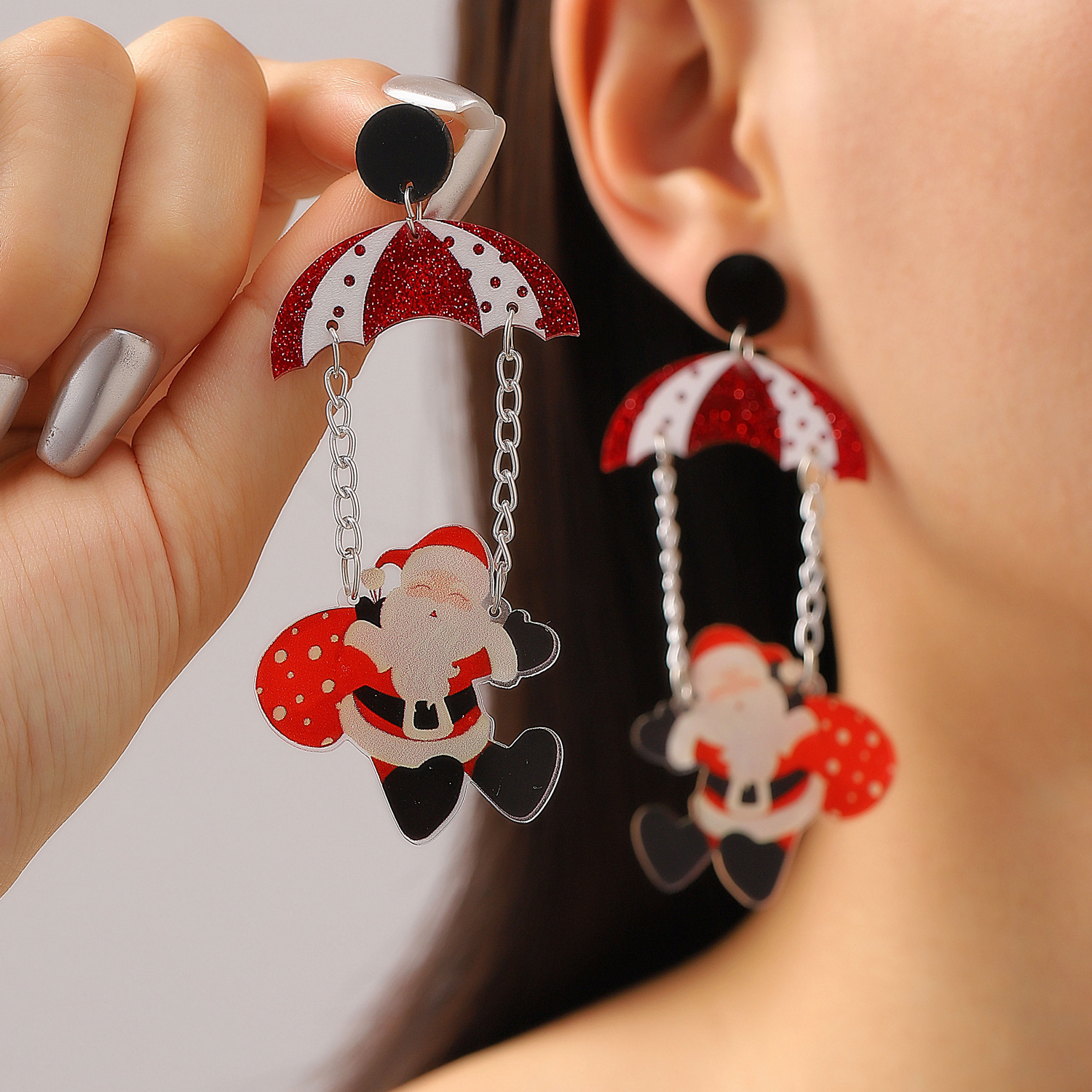 European and American Santa Claus Christmas tree acrylic earrings, women's cross-border Christmas exaggerated festival stud earrings and earrings accessories details Picture
