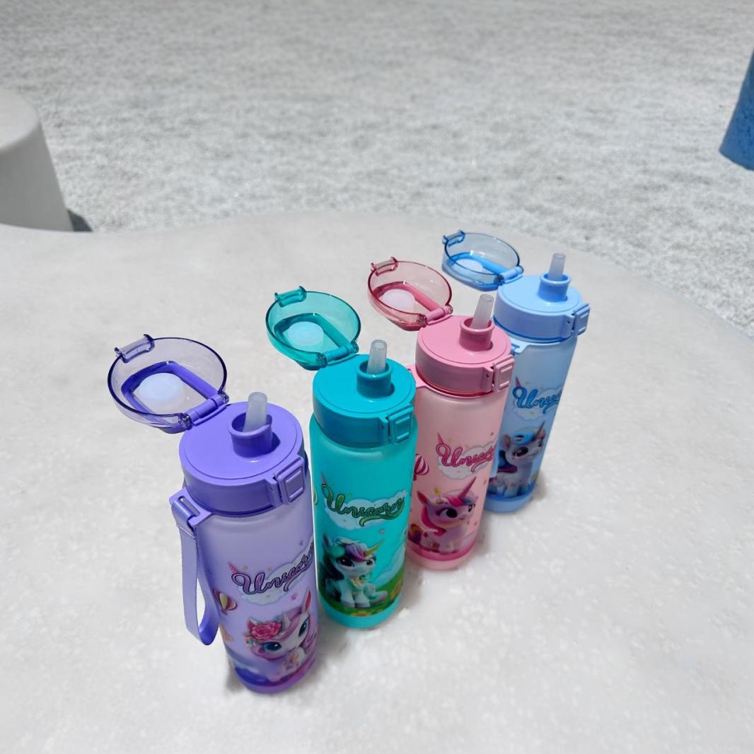 water bottle Summer New Plastic Water Cup Frosted Unicorn Student Rope Outdoor Water cup details Picture